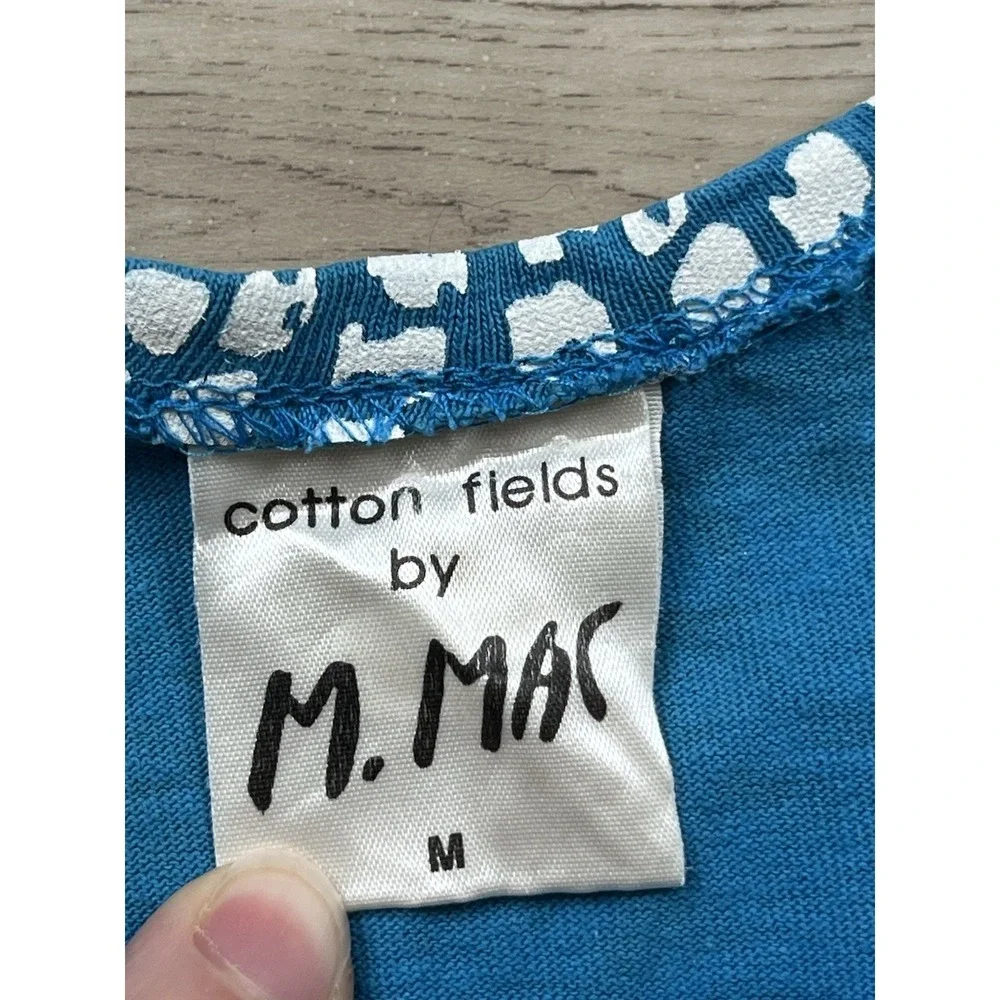 Cotton Fields by M. Mac Dress Sz Medium Blue Fish 100% Cotton USA Maxi Beach - Picture 2 of 11